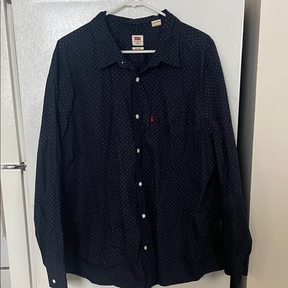 Levi's Men’s XXL 100% Cotton Dark Blue White Polka Dot Long Sleeve Button Down